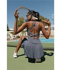 GOLD HINGE Scoop Neck Sleeveless Criss-Cross Back Pleated Tennis Dress