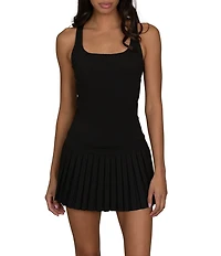GOLD HINGE Scoop Neck Sleeveless Criss-Cross Back Pleated Tennis Dress
