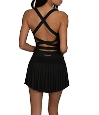 GOLD HINGE Scoop Neck Sleeveless Criss-Cross Back Pleated Tennis Dress