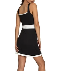 GOLD HINGE Square Neck Sleeveless Black White Lined Active Dress