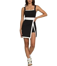 GOLD HINGE Square Neck Sleeveless Black White Lined Active Dress