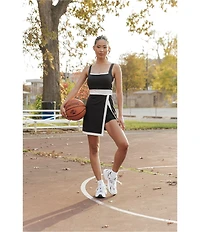 GOLD HINGE Square Neck Sleeveless Black White Lined Active Dress