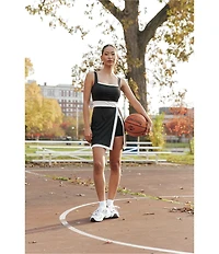 GOLD HINGE Square Neck Sleeveless Black White Lined Active Dress
