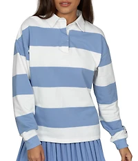 GOLD HINGE Striped Rugby Collared Neck Long Sleeve Top