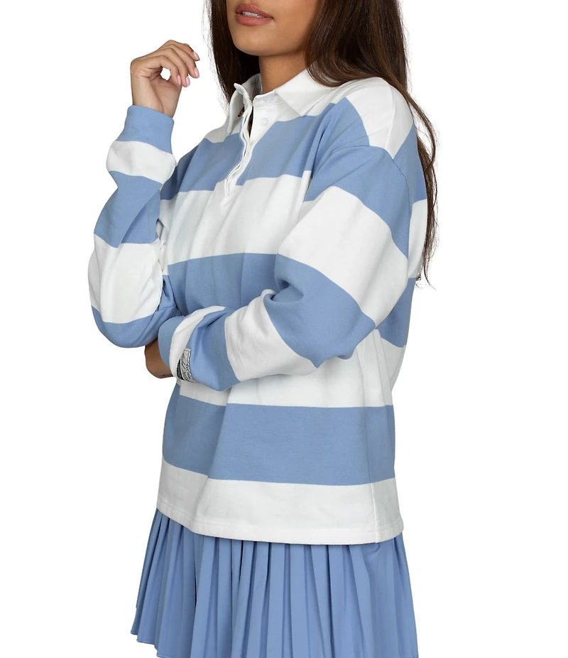 GOLD HINGE Striped Rugby Collared Neck Long Sleeve Top