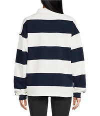 GOLD HINGE Striped Rugby Collared Neck Long Sleeve Top