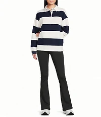 GOLD HINGE Striped Rugby Collared Neck Long Sleeve Top