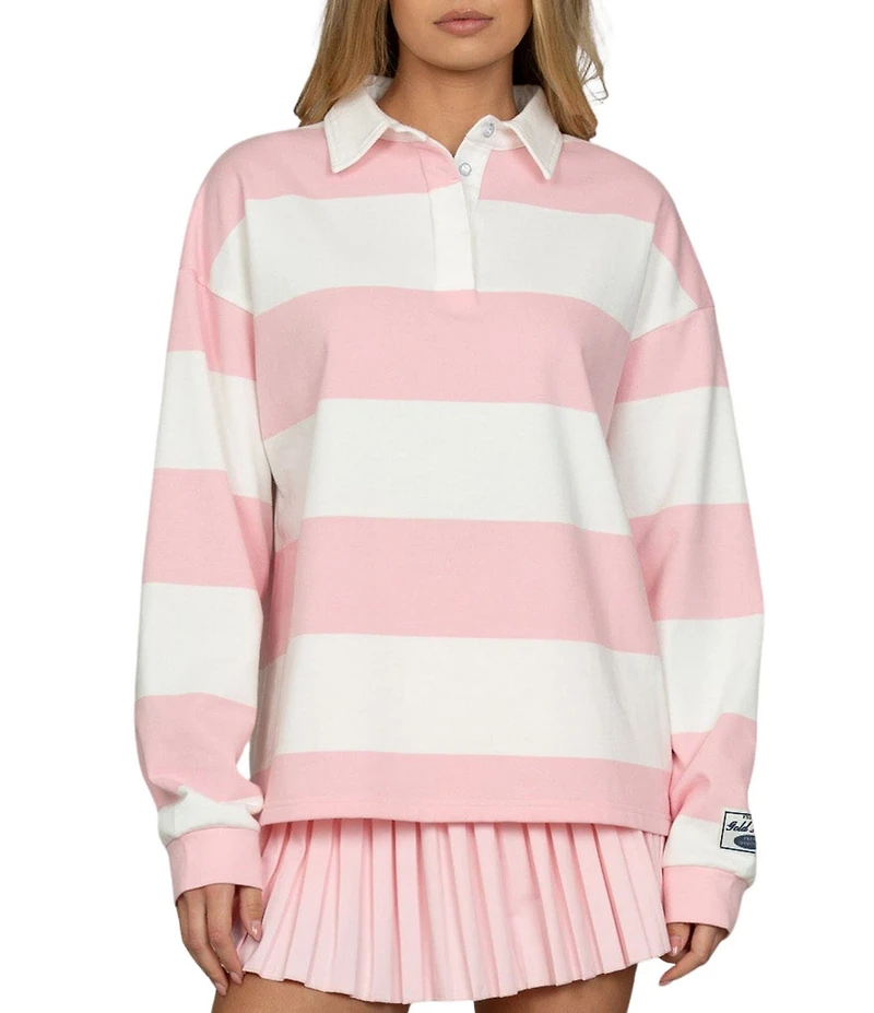 GOLD HINGE Striped Rugby Collared Neck Long Sleeve Top