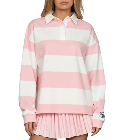 GOLD HINGE Striped Rugby Collared Neck Long Sleeve Top