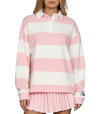 GOLD HINGE Striped Rugby Collared Neck Long Sleeve Top