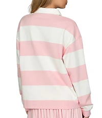 GOLD HINGE Striped Rugby Collared Neck Long Sleeve Top