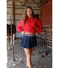 GOLD HINGE Striped Waist Pleated Mini Tennis Skirt