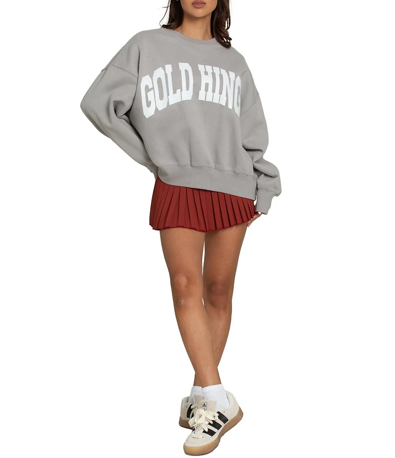 GOLD HINGE Wide Arm Crew Neck Long Sleeve Logo Sweatshirt