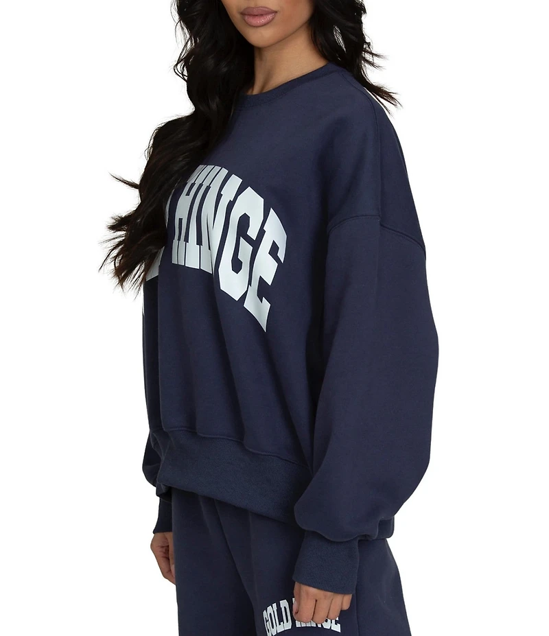 GOLD HINGE Wide Arm Crew Neck Long Sleeve Logo Sweatshirt