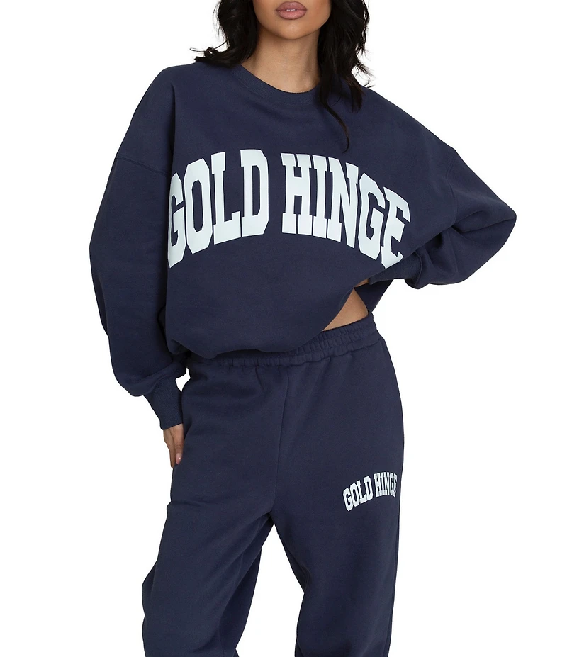 GOLD HINGE Wide Arm Crew Neck Long Sleeve Logo Sweatshirt