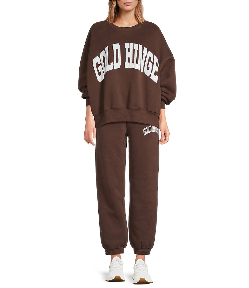 GOLD HINGE Wide Arm Crew Neck Long Sleeve Logo Sweatshirt