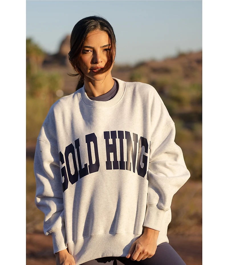 GOLD HINGE Wide Arm Crew Neck Long Sleeve Logo Sweatshirt