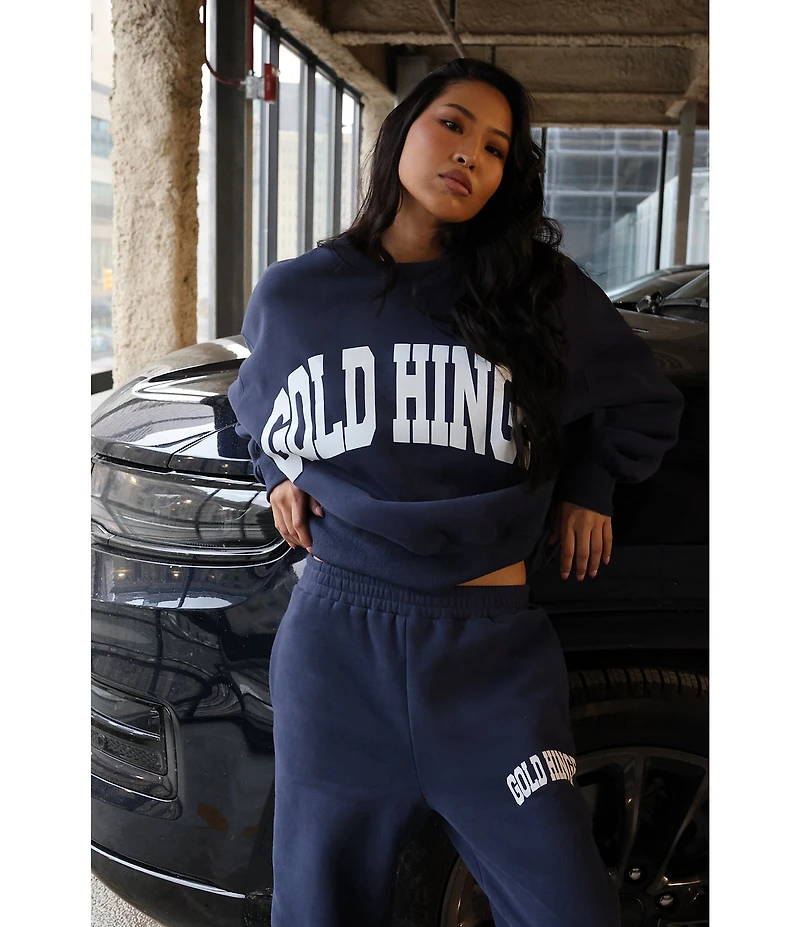 GOLD HINGE Wide Arm Crew Neck Long Sleeve Logo Sweatshirt