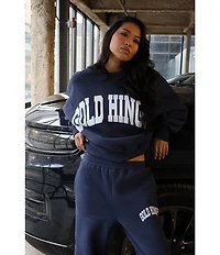 GOLD HINGE Wide Arm Crew Neck Long Sleeve Logo Sweatshirt