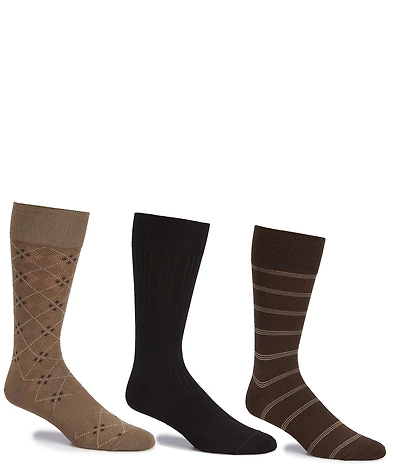 Gold Label Roundtree & Yorke Big & Tall Assorted Argyle-Solid- Stripe Crew Socks 3-Pack