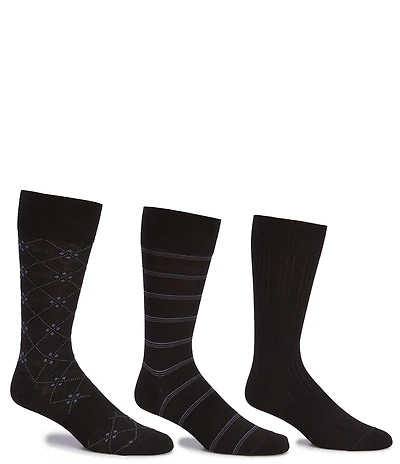 Gold Label Roundtree & Yorke Big & Tall Assorted Argyle-Solid- Stripe Crew Socks 3-Pack