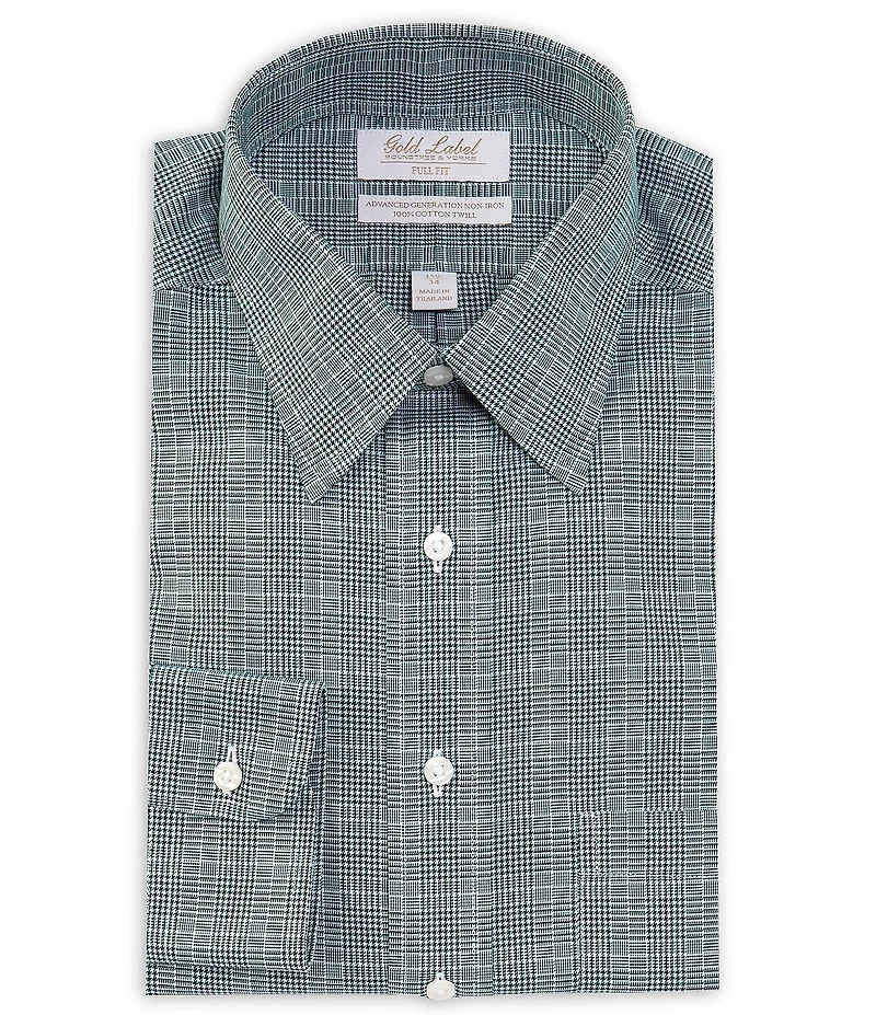 Gold Label Roundtree & Yorke Big & Tall Full Fit Non-Iron Point Collar Plaid Twill Dress Shirt