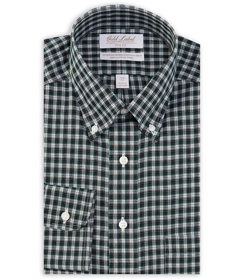 Gold Label Roundtree & Yorke Big & Tall Full Fit Non-Iron Button-Down Collar Checked Twill Dress Shirt