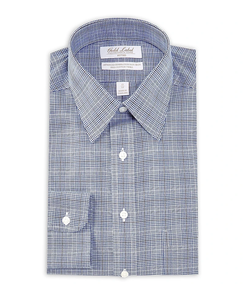 Gold Label Roundtree & Yorke Big & Tall Fitted Non-Iron Point Collar Twill Plaid Dress Shirt