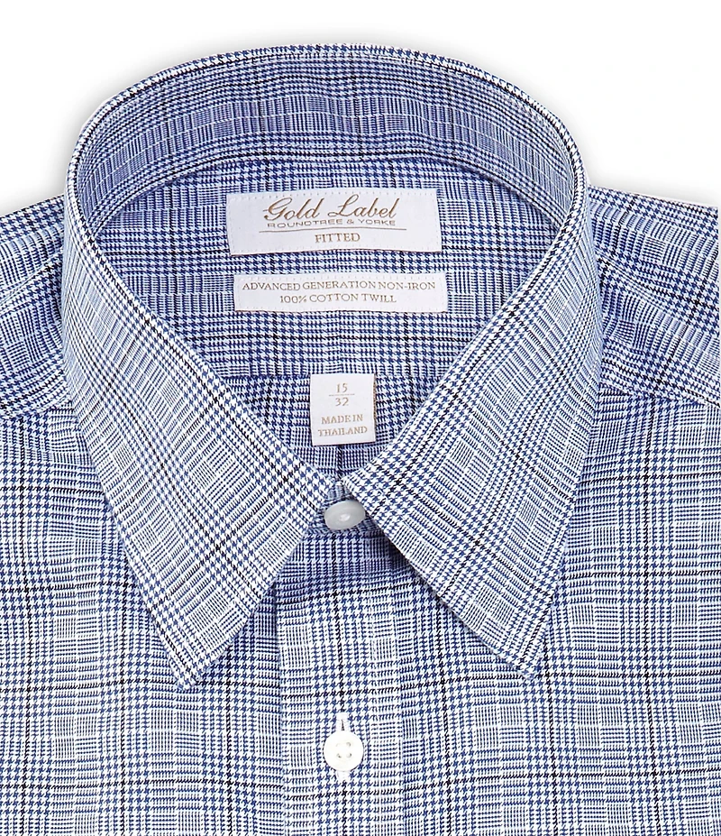 Gold Label Roundtree & Yorke Big & Tall Fitted Non-Iron Point Collar Twill Plaid Dress Shirt