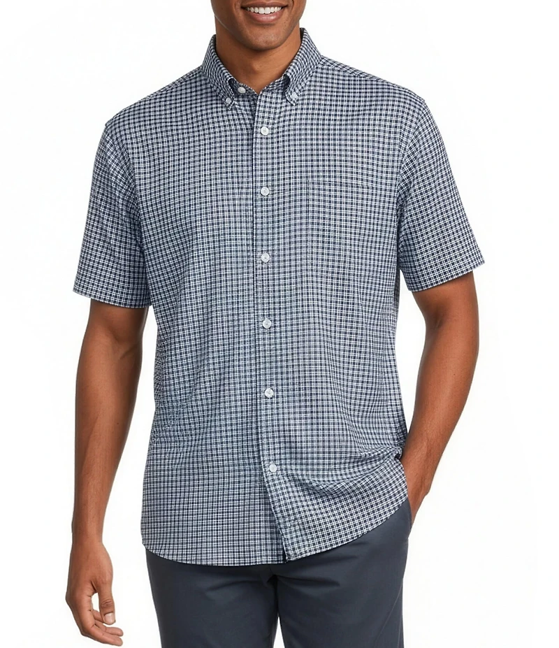 Gold Label Roundtree & Yorke Big & Tall Non-Iron Button Down Collar Short Sleeve Small Plaid Sport Shirt