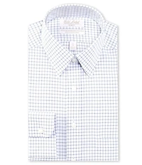 Gold Label Roundtree & Yorke Big & Tall Non-Iron Point Collar Grid Print Dress Shirt