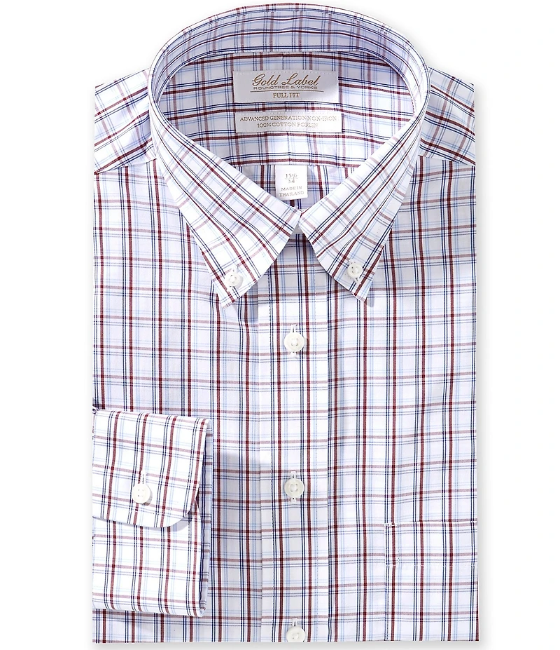 Gold Label Roundtree & Yorke Denton Full Fit Non Iron Button Down Collar Checked Poplin Dress Shirt