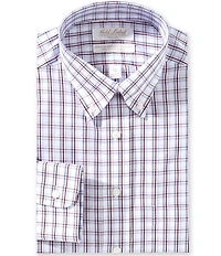 Gold Label Roundtree & Yorke Denton Full Fit Non Iron Button Down Collar Checked Poplin Dress Shirt