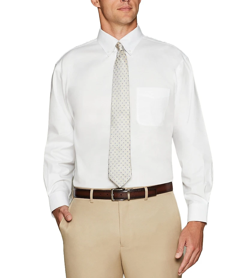 Gold Label Roundtree & Yorke Fitted Non-Iron Button-Down Collar Solid Dress Shirt