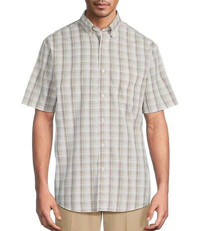 Gold Label Roundtree & Yorke Full Fit Non-Iron Plaid Poplin Short Sleeve Sport Shirt