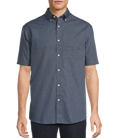Gold Label Roundtree & Yorke Full Fit Non-Iron Short Sleeve Square Print Poplin Sport Shirt