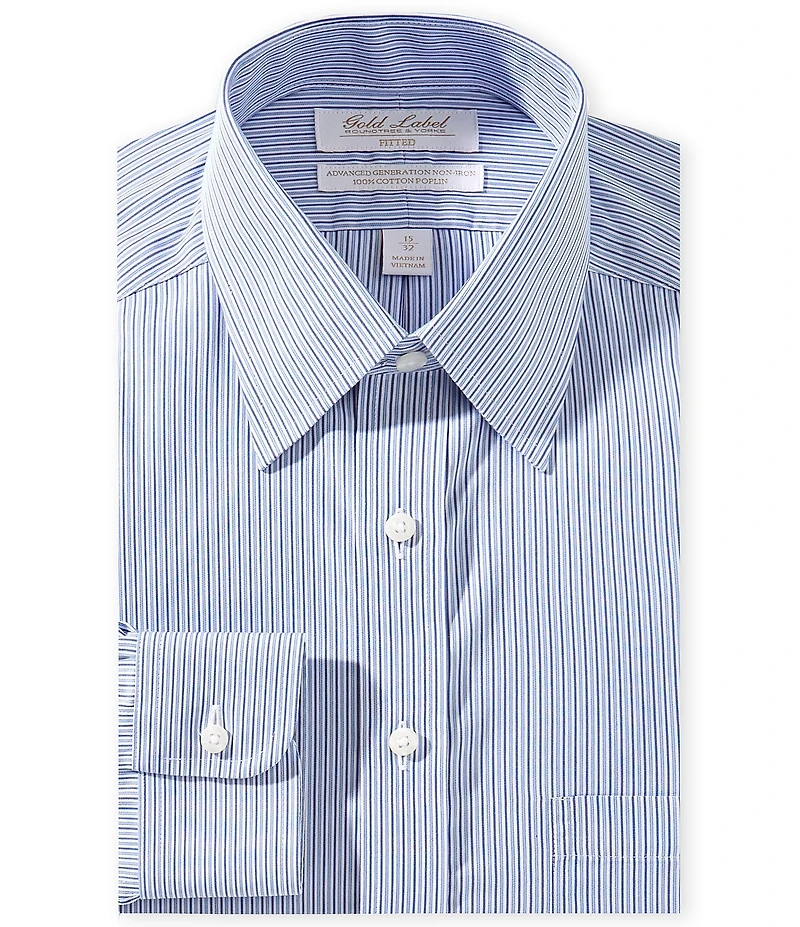 Gold Label Roundtree & Yorke Garret Fitted Non-Iron Button Point Collar Striped Dress Shirt