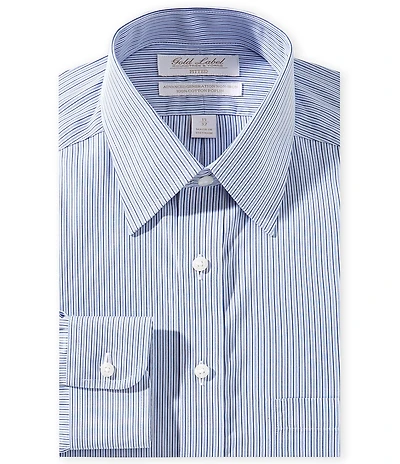Gold Label Roundtree & Yorke Garret Fitted Non-Iron Button Point Collar Striped Dress Shirt