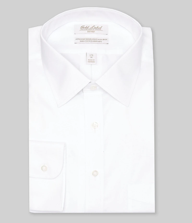 Gold Label Roundtree & Yorke Fitted Non-Iron Spread Collar Solid Dress Shirt