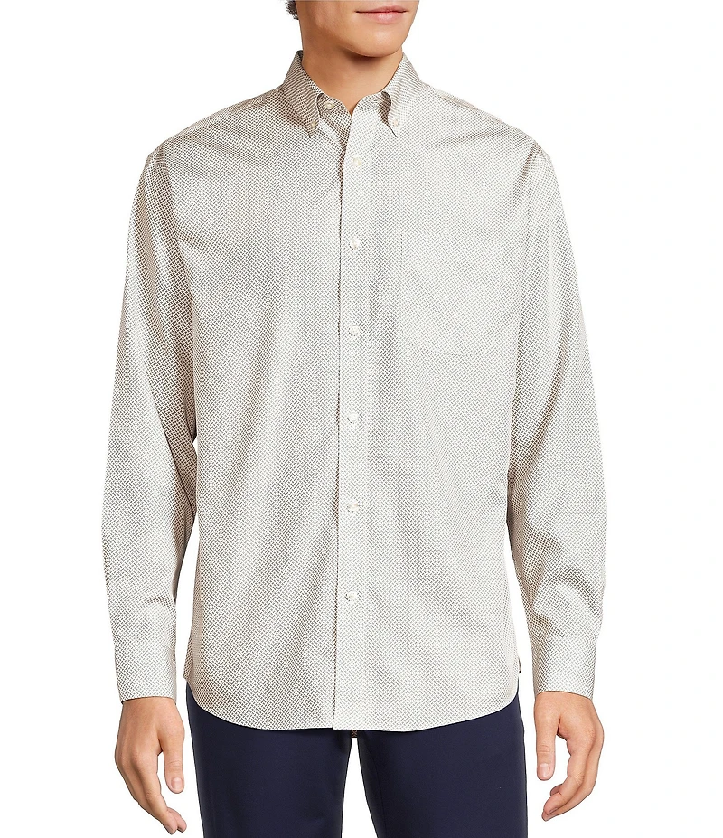 Gold Label Roundtree & Yorke Non-Iron Long Sleeve Bean Print Sport Shirt