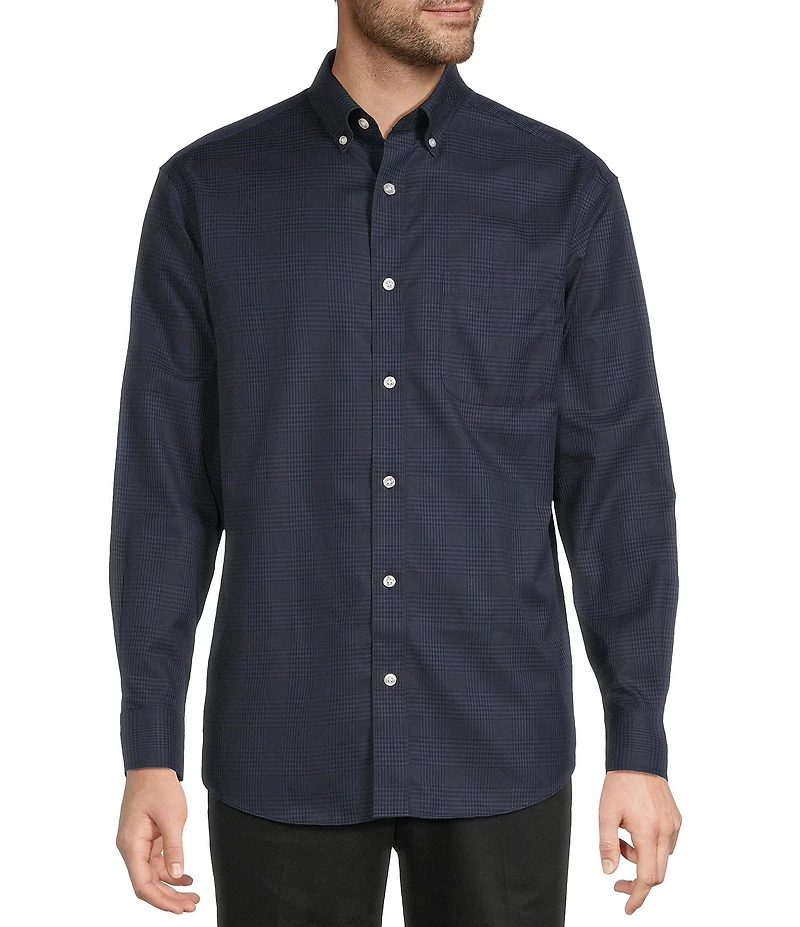 Gold Label Roundtree & Yorke Non-Iron Long Sleeve Glen Plaid Twill Sport Shirt
