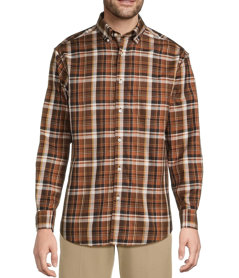 Gold Label Roundtree & Yorke Non-Iron Long Sleeve Plaid Twill Sport Shirt