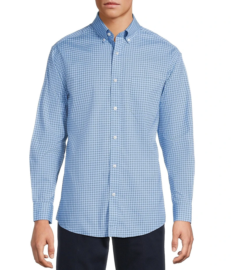 Gold Label Roundtree & Yorke Non-Iron Long Sleeve Medallion Print Sport Shirt
