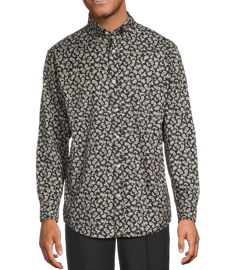Gold Label Roundtree & Yorke Non-Iron Long Sleeve Paisley Print Twill Sport Shirt