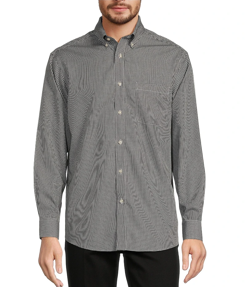 Gold Label Roundtree & Yorke Non-Iron Long Sleeve Small Checked Print Sport Shirt