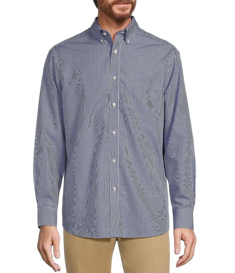 Gold Label Roundtree & Yorke Non-Iron Long Sleeve Small Checked Print Sport Shirt