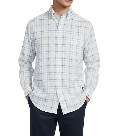 Gold Label Roundtree & Yorke Non-Iron Small Plaid Print Linen Sport Shirt