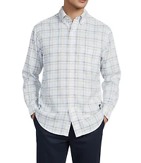Gold Label Roundtree & Yorke Non-Iron Small Plaid Print Linen Sport Shirt