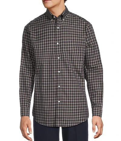Gold Label Roundtree & Yorke Non-Iron Long Sleeve Small Plaid Twill Sport Shirt