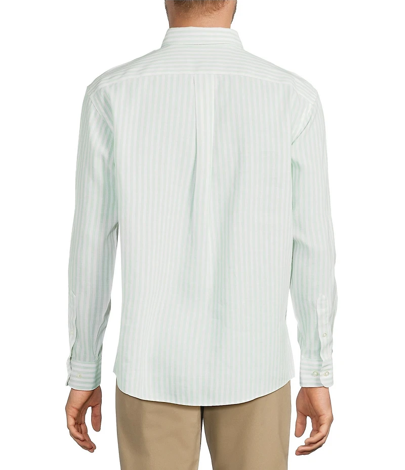 Gold Label Roundtree & Yorke Non-Iron Small Stripe Print Linen Sport Shirt